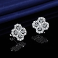 Sparkling silver four-leaf clover stud earrings set with brilliant cubic zirconia gems - Clover Earrings Led-5