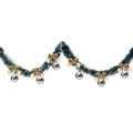 2M green Christmas garland with snowy tips, gold bows, and silver ornaments - Dark Green White Edge + 6 Silver Balls + 6 Gold Bows