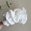 Close-up of white oversized mesh bow hair claw clip made of pleated fabric material - White (Pleated Fabric)