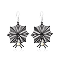 Halloween spider web earrings in black finish with colorful rhinestones on a white background - 14 Large Web Style