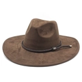Detail of suede fedora with braided rope band and vintage silver western buckles - M (56-59cm) / Brown Faux Suede