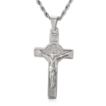 Silver vintage cross pendant for men with intricate engraving and twisted chain necklace - Silver Saint Benedict Jesus Cross Pendant (KP93806-KFC)