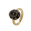 Anello occhio del male dorato regolabile con smalto nero e zirconi colorati - Aperto Regolabile / Nero