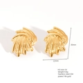 Vintage 18K gold plated stainless steel fan-shaped earrings with wave texture - E664-54(Multi-Layer Fan Wave)