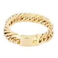 Men's hip-hop 18K gold-plated titanium steel Cuban link bracelet on white background - Golden Style (KB56160-D)
