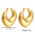 Chunky 18K gold plated stainless steel teardrop hoop earrings, 3cm wide and 11g weight - Heart Hollow (MS-008) / Gold