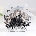 Silver laser-cut butterfly favor box with white satin ribbon and metallic finish - Reflective Silver