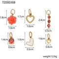 Detailed dimension guide for six gold-plated heart and rose pendants with size markings - TZ00036B-Gold Red Rose Gem Set