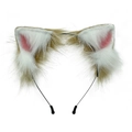Brown and white faux fur cat ear headband with pink inner detail for cosplay - Camel White