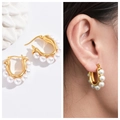 U-shaped gold titanium steel earrings featuring multiple white pearls for women - 37# U-shaped Pearl Row