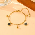 Elegante pulsera de acero inoxidable dorado con flor negra y cuentas doradas - Tobillera de concha negra (P604)