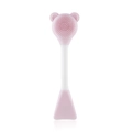 Pink bear head dual-ended silicone face cleanser and mud mask applicator tool - Bear + Fan-Shaped / Pink