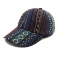 Detailed view of bohemian woven baseball cap with colorful ethnic geometric patterns - M (56-58cm) / Dark Blue Geometric Woven Style (3#)