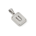 Silver stainless steel rectangular pendant with frosted letter U cutout detail - Letter U Style / Steel