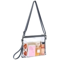 Clear PVC crossbody messenger bag with gray trim and adjustable shoulder strap - Gray