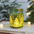 Green glass Christmas lantern with tree pattern and metal handle for festive decor - Large Green Tree With Handle / Large (8*11cm) / Green