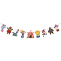 Vibrant circus theme birthday party banner with cartoon elephant lion and clown characters - Amusement Park Circus Accessory Banner