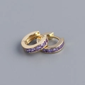 S925 sterling silver 18K gold earrings featuring square purple zircon stone inlay - Gold (Purple Zirconia)