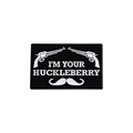 Black enamel pin with white crossed pistols and I'm Your Huckleberry text - Black White Dual Pistols Mustache Style (QHXZ1804)