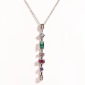 Detailed view of long silver necklace with geometric colorful gemstone pendant - White Gold 2