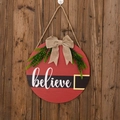 Couronne de Noël en bois rouge avec inscription believe pour décoration de porte - Style Noël Believe