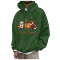 Felpa con cappuccio in pile verde scuro con stampa Thanksgiving e tasca a marsupio unisex - S / Verde Scuro (È la Stagione)