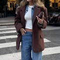 Chaqueta blazer marrón elegante de manga larga para mujer con diseño de silueta oversize - S / Burdeos