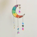 Capteur de soleil lune d'améthyste arc-en-ciel avec étoiles en cristal et prismes - Lune Verticale Argentée