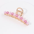 Golden alloy shark hair clip with pink flowers and pearls for thick hair accessory - HS02265 Pink