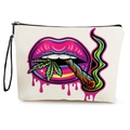 Canvas make-uptas met artistieke lippen graffiti-print in een gebroken witte kleur - Paars Lippenpatroon (Stijl 1)