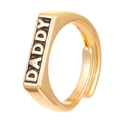 Adjustable gold plated signet ring featuring embossed DADDY letters on black background - KC Gold DADDY Letter Style (N-313)