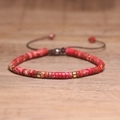 Adjustable braided bracelet with imperial stone beads and golden metal spacers - No.93 Red Imperial Cord