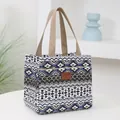Sac à déjeuner à motifs géométriques bleus avec poignée épaisse et isolation - Rayures bleues et blanches