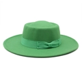 Detail of green wool felt boater hat with matching grosgrain ribbon and flat bow detail - M (56-58cm) / Grass Green