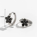 French vintage silver flower drop earrings with black crystals in 1.4cm x 1.3cm size - Silver Black Zirconia Flower Style