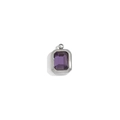 Geometric square pendant with a purple rectangular gemstone set in a silver frame - February (Amethyst) / Steel