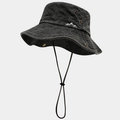 Washed cotton bucket hat with mountain embroidery and adjustable windproof strap - One Size / Black