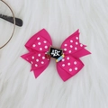 Pink polka dot ribbon bow hair clip with ABC blackboard and pencil detail for girls - Rose Red