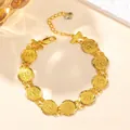 Golden coin bracelet with dollar signs and adjustable heart charm lobster clasp - 9-Dollar Sign Coin Bracelet