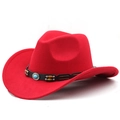 Red wool felt western cowboy hat with turquoise bead band decoration for men and women - Red