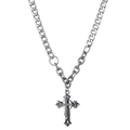 Ciondolo a croce in acciaio al titanio argento con strass su una catena cubana spessa - Collana con Croce in Strass / Argento