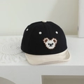 Detailed embroidery of cute bear and polka dots on black and white cotton toddler cap - 48-50cm (1-2 Years) / Bear Style / Black