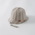 Detail of baby striped sun hat showing cotton fabric texture and windproof chin strap - 48cm (6 Months-2 Years) / Khaki