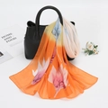 Elegant orange floral chiffon scarf tied on a luxury leather handbag for a stylish accessory - Orange (XQ366)