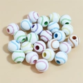 DIY colorful acrylic baseball pattern beads for handmade bracelet jewelry making - 12mm Baseball White Background Colorful Line