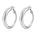 Polished silver stainless steel chunky hoop earrings with mirror finish and pin closure - Steel Round Hollow Earrings (MS-014)