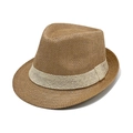 Cappello fedora da uomo in paglia marrone con fascia color crema e trama intrecciata - M (56-58cm) / Cachi