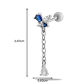 Piercing cartilage papillon en acier inoxydable argenté avec zircons bleus et blancs - Chaîne Papillon Tombante - Couleur Argent (12#)