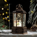Vintage bronze Christmas snow globe lantern with snowman and warm festive lighting, 25cm height - Small Hexagon 3 Snowmen / 25cm