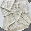 Elegant geometric check silk-touch square scarf in champagne gold for suits and bags - Light Khaki